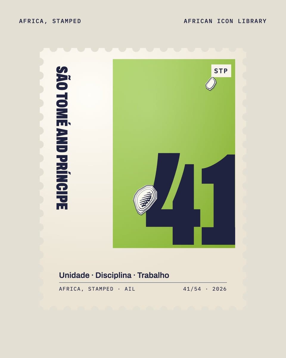 Such a smart way to show off an icon set. @thetaeo is setting the country maps from his free African Icon Library as postage stamps, each with a big number, the country name running vertically and its motto. Part 11 of 14 dropped today.