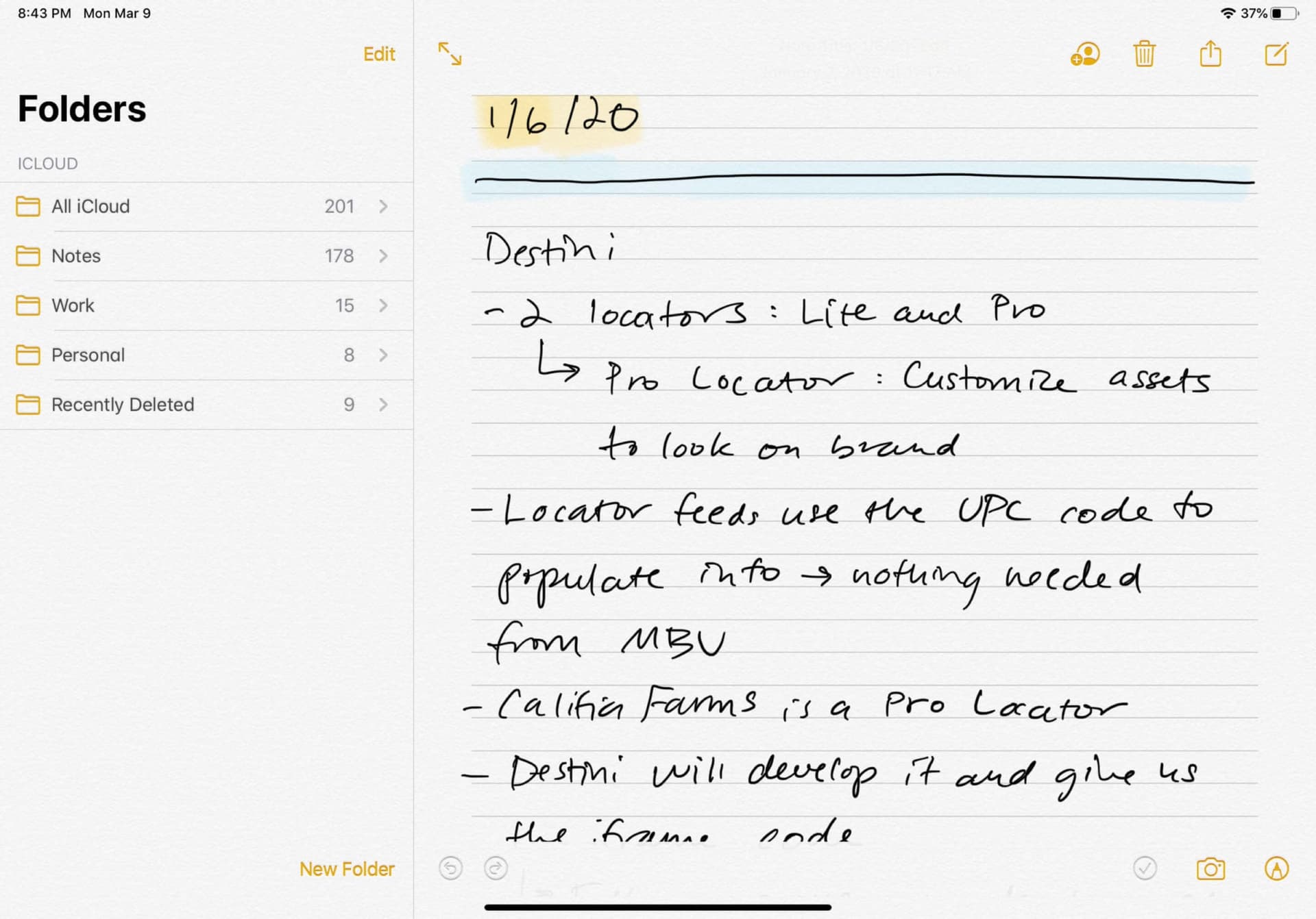 Apple Notes app for handwritten tasks and notes on iPad Pro