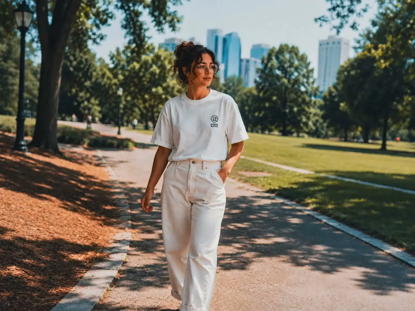 A designer wearing the Digital Native tee